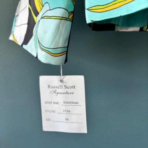 Russell Scott Silk Jacket 10 Black White Floral Open Front Collared Statement - Picture 5 of 6